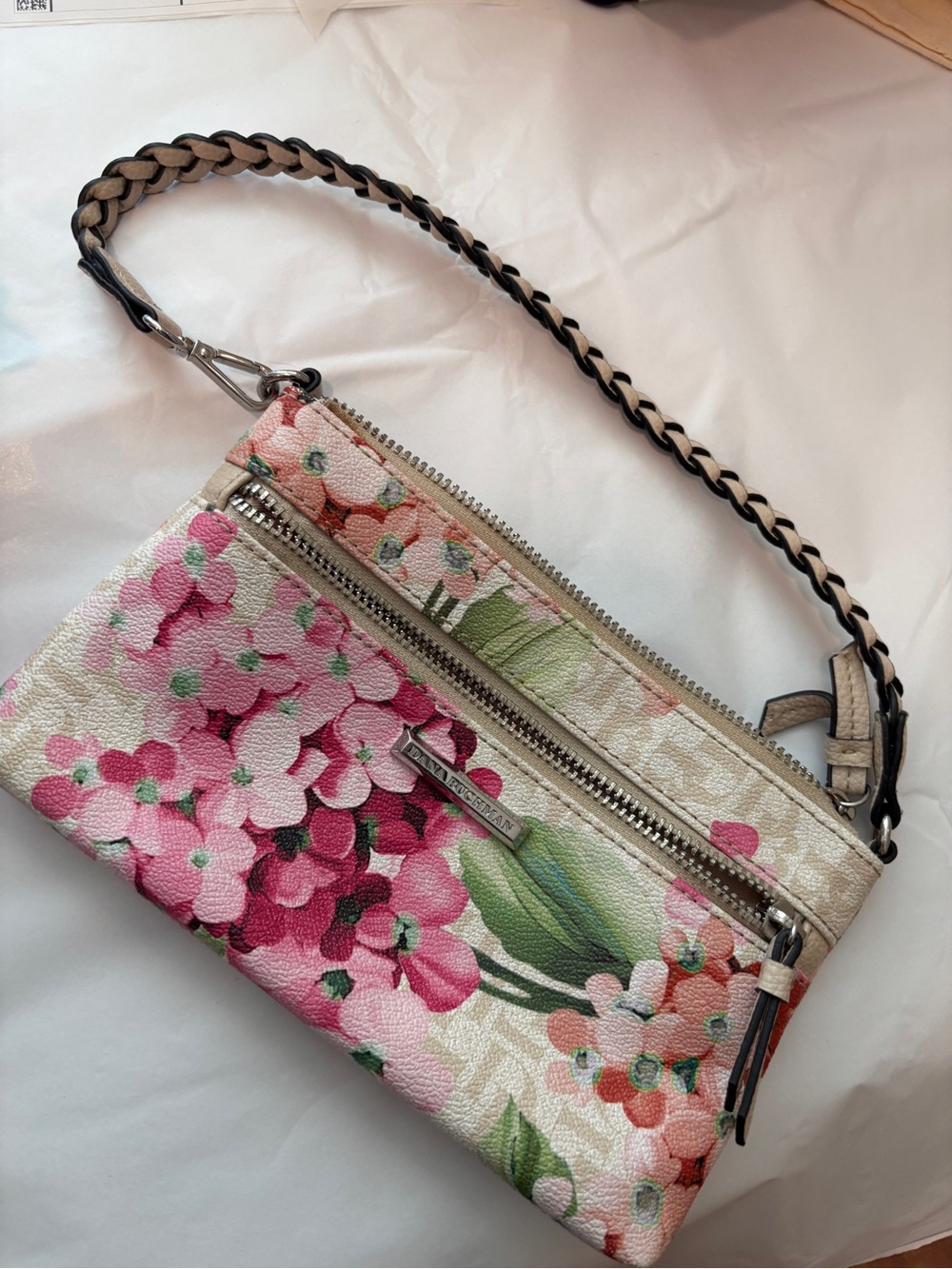 Dana Buchman Floral Pink Leather Wristlet Clutch
